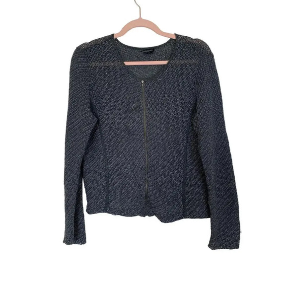 EILEEN FISHER Cropped Jacquard Zip-Front Jacket Cardigan Gray Size Medium - Picture 2 of 7